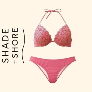 Shade and Shore Dusty Mauve Crochet Bikini Cheeky Scrunch Bottoms 32A & Medium